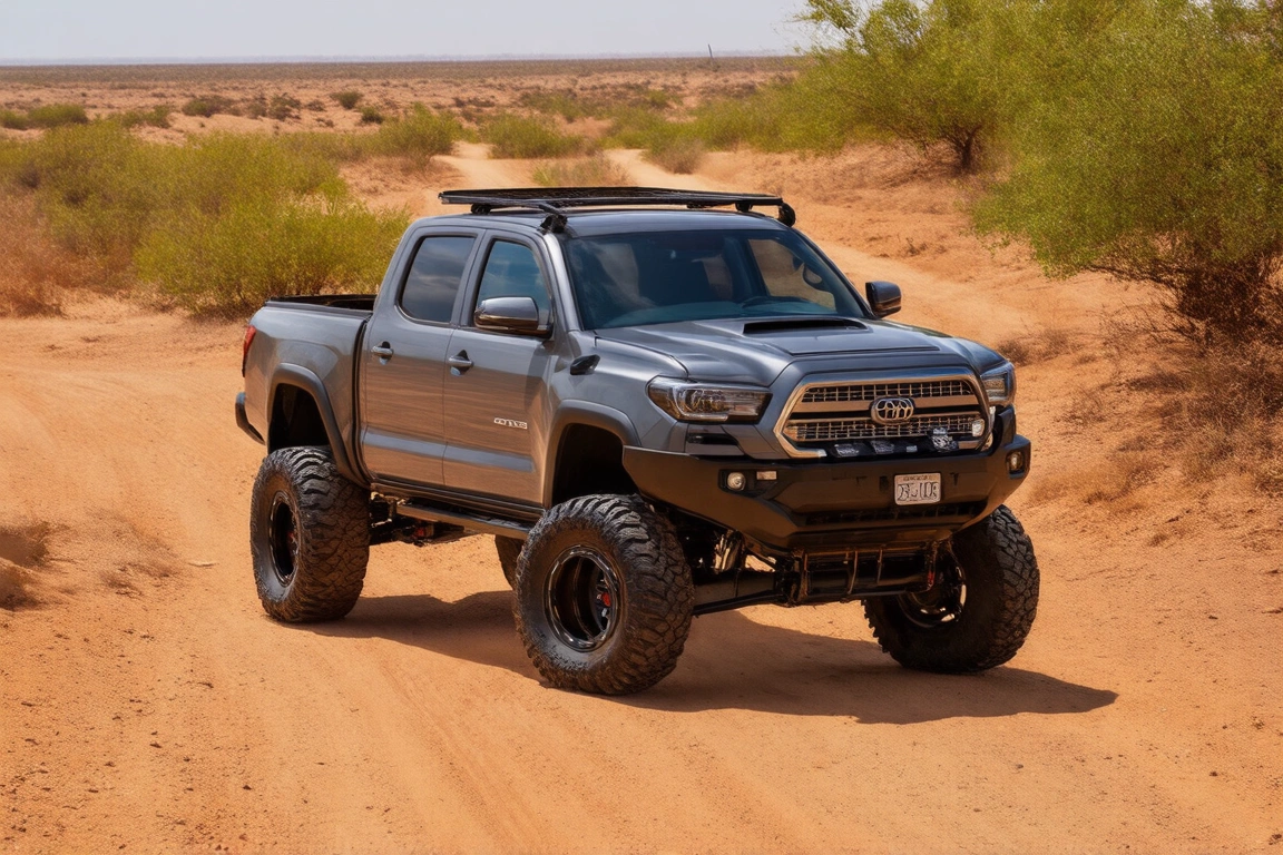Lifted 4x4 with off-road tires on a South Texas trail near McAllen